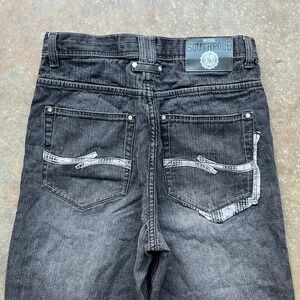 Southpole Mens Baggy Wide Leg Jeans Faded Black Contrast Stitch Y2K Size 34